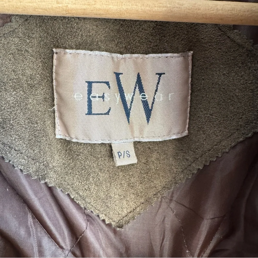 Vintage 80s Brown Suede Utility Coat Womens S Leather Longline Safari Distressed - Picture 14 of 16